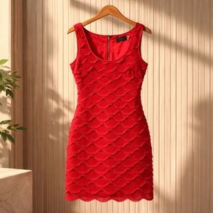 GUESS Red Lace Sheath Dress Size 4 Sleeveless Scalloped Bodycon Back Zip